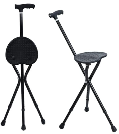 Hold 440 lbs Folding Canes with Seat Walking Stick Height Adjustment Cane Seat Capacity Frosted Handle with Magnetic Therapy Stone Crutches Stool