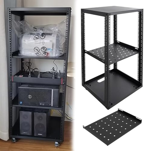 Serverställ med öppen Ram Justerbart Serverställ med Öppen Ram och Hjul, 10 12 15 18 20U Nätverksställ med Hyllor, Utrustningsskåp med Rullställ för IT och AV-utrustning(20U,1 tier)