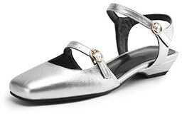 Generico Sandali Donna Punta Quadrata T-Strap Cinturino alla Caviglia Fibbia Regolabile Tacco Zeppa Basso Punta Aperta Slip-On Soletta Imbottita Antiscivolo,Argento,36 EU