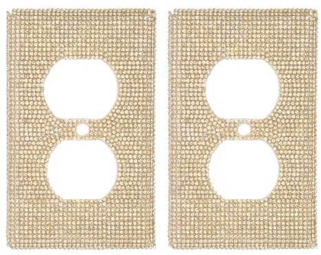 Ipetboom Cubierta de Placa de Pared Decorativa para Enchufes Eléctricos Cristales Brillantes, Color Dorado, 2 Piezas, Protección para Tomacorrientes y Decoración para Hogar y Oficina