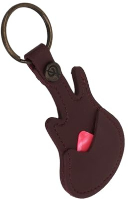 HUSHUI Läderhållare för Gitarrval med Nyckelringdesign, Bärbart och Bekvämt Val för Gitarr + Bas + Ukulele, Innehåller 5 Plastplockar