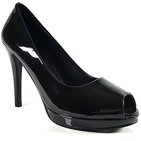 (BS12926) - New Mens Womens Drag Queen Cross Dresser HIGH Heel PEEP Toe Court Shoes Big Sizes UK 9,10,11,12 (10 UK / EU44, Black Pat)