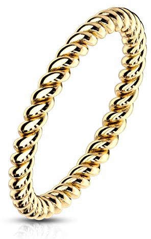 Paula & Fritz® Damenring 2mm schmal geflochten als Vorsteck-Ring Silber Gold Rose-Gold Edelstahl gedrehtes Seil R-M6957G_60