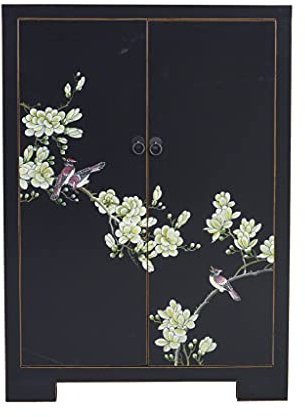 Fine Asianliving Chinesischer Schrank Schwarz Blüten Handbemalt B80xT35xH99cm China Chinesischer Schrank Chinesischer Hochzeitsschrank Orientalische Möbel Asiatische