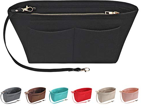 Soyizom Filz Handtasche Organizer Geldbörse Organizer Filz Insert Bag Organizer Multi Pockets Einkaufstasche in Tasche für Frauen (Mittel, Schwarz)