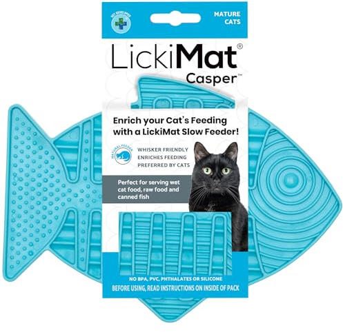 LickiMat Casper, Fish-Shaped Cat Slow Feeders Lick Mat, Boredom Anxiety Reducer; Perfect for Food, Treats, Yogurt, or Peanut Butter. Fun Alternative to a Slow Feed Cat Bowl or Dish, Turquoise