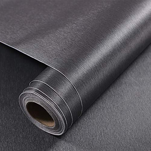 MULLSAN 15.7''x118'' Bronze Brushed Metal Look Paper Granite Wallpaper Peel and Stick for Countertop Cabinet Furniture Renovated Thick Waterproof PVC (Dark Silver)