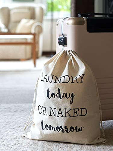 2 Wäschebeutel, Wäschesäcke, Wäschesammler 100% Baumwolle Reise (Laundry today)