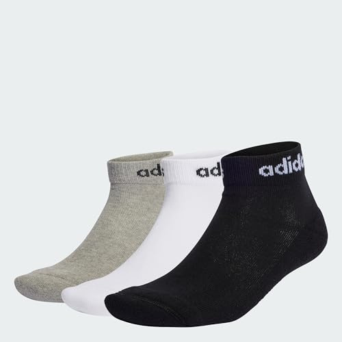 adidas Unisex - Adulto Linear Ankle Cushioned Socks 3 Pairs, Medium Grey Heather/White/Black, 40-42