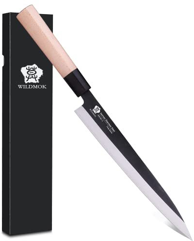 WILDMOK Sashimi Knife 25,5 cm - Coltello Perfetto Yanagiba per Tagliare Sushi, Filetto di Pesce e Affettatura - Lama D'acciaio Tedesca e Manico in Legno Tradizionale
