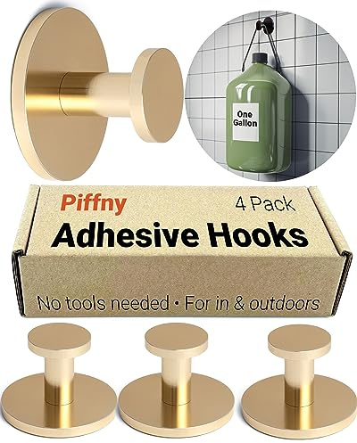 Piffny Runde Klebehaken zum Aufhängen von Handtüchern, Kleidung, Schlüsseln und Bademänteln im Badezimmer, Dusche, Schrank, Küche und an Türen, Schränken und unzähligen anderen Orten, Gold, 4 Stück