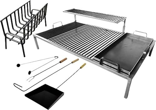 Argentinsk lyxig grill med avtagbara järnmoduler - grillad BBQ + eldstad + brandverktyg (100 x 50 cm)
