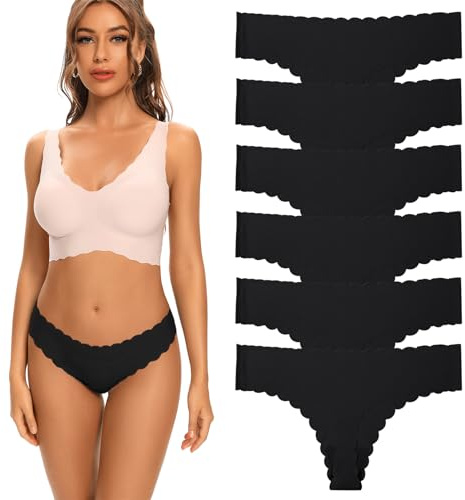 String Coton Femme Invisible Tanga Lot de 6, Taille Basse String sans Couture Ajustement Confortable Culotte Femme pour Travail Loisirs Sports