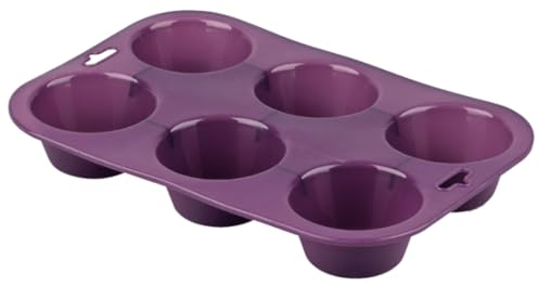 Tradineur - Molde de silicona para 6 magdalenas, bandeja para hornear muffins, cupcakes, antiadherente, fácil desmolde, 24,5 x 16,5 x 3,5 cm