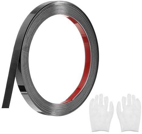 QUARKZMAN Baguette de Moulure en Acier Inoxydable Auto-Adhésive, Finition Noire Brossée à Coller, avec Gants, Moulure Décorative pour Miroir Mural, 0,4 Pouce x 16,4 Pieds