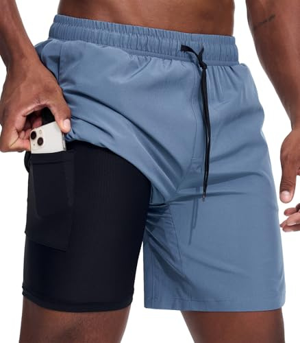 Danfiki Pantalones Cortos de Running Deporte para Hombre, 2 en 1 con Bolsillos Integrados
