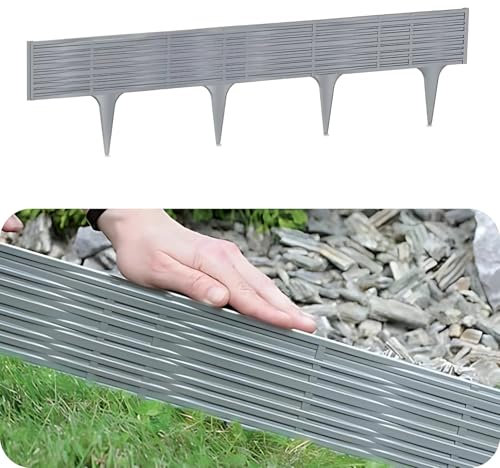 GARDENIX Recinzione per prato in plastica – Bordo per aiuole effetto salice, 3,9 m, bordo per aiuole, colore grigio, 5 moduli, resistente ai raggi UV, palizzata da giardino versatile
