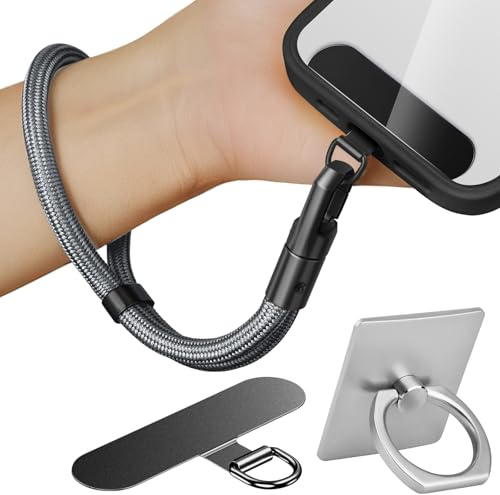 Marveleese Mobiltelefonkedja universellt mobiltelefonsnodd, lämplig för alla smartphones med 1 styck universell lapp, mobiltelefonband kan kombineras med alla fodral, justerbar och avtagbar (grå)