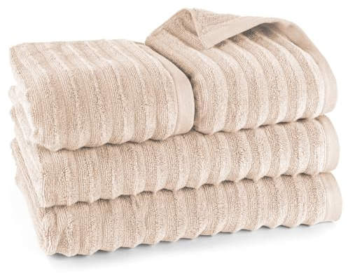 Pure Label 4-TLG. Handtücher Set mit Aufhängeschlaufen aus 100% Baumwolle, saugstark, weich und Oeko-TEX Zertifiziert - 2X Badetuch (70x140cm) 2X Handtuch (50x100cm), Beige