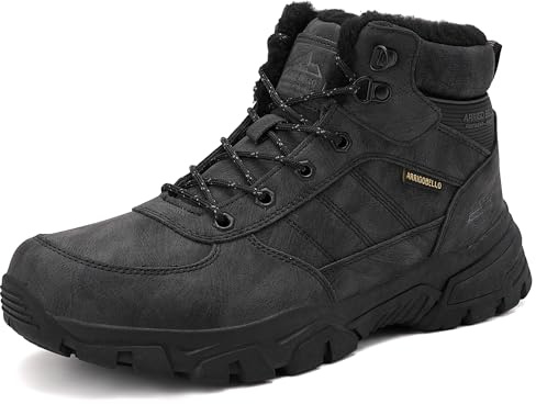 ARRIGO BELLO Botas Hombre Invierno Botines Nieve Antideslizante Piel Cálida Trekking Montaña Outdoor Zapatos Talla 41-46 (A Negro, Talla 42)