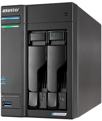 Asustor Lockerstor 2 Gen2+ AS6702T v2 2 Bay NAS Storage, Intel Quad-Core 2.0GHz CPU, Dual 5GbE Ports, 4GB RAM DDR4, 4 M.2 SSD Slots, HDMI, Network Attached Storage (Diskless)