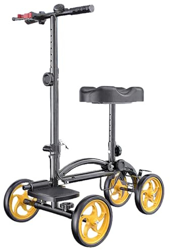 Deambulateur 4 Roues Pliable Leger Déambulateur Pliable Tout-Terrain Orientable avec Siège Roues et Double Frein à Main pour Adultes Blessés à la Cheville et au Pied