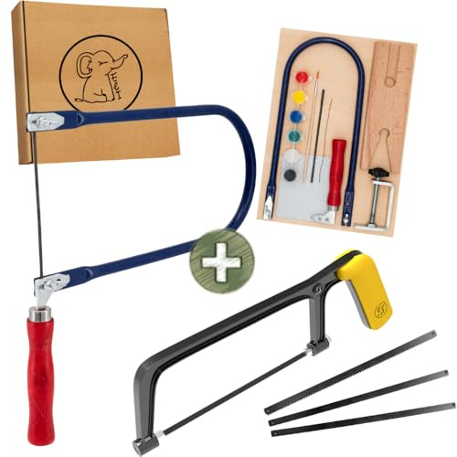 Eli® Kindersäge + Laubsäge Set ab 6 Jahre inkl 4 Sägeblätter Holz + Metalln