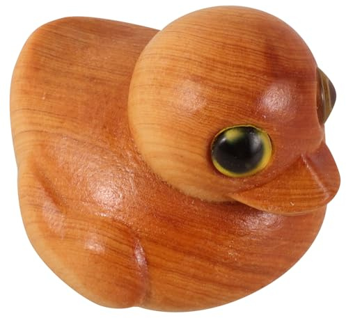 HIAKDOFT Handgefertigte Holzente Figur Kleine Gelbe Entenstatue Cartoon Design Feine Holzschnitzerei Deko Tierfigur für Schreibtisch Wohnzimmer Büro Dekoration