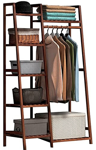 Appendiabiti in bambù con ripiani aperti armadio appendiabiti per vestiti, asciugamani, scarpe e scatole, elegante camera da letto, design durevole ed ecologico