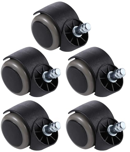 DOITOOL Lot de 5 Roulettes de Chaise de Bureau en Nylon Robustes Roues Pivotantes pour Parquet et Sols Durs Adaptées aux Sièges de Bureau