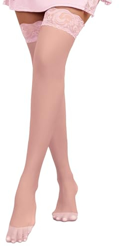 FUTC HILA Women Hold Up Stockings Sexy Lace Top Thigh High Silky Stocking | with Anti-Skid Silicone, Floral Lace Top, Over Knee Stockings, Silk, Elegant, Comfortable, One Size, with 10+ Colors