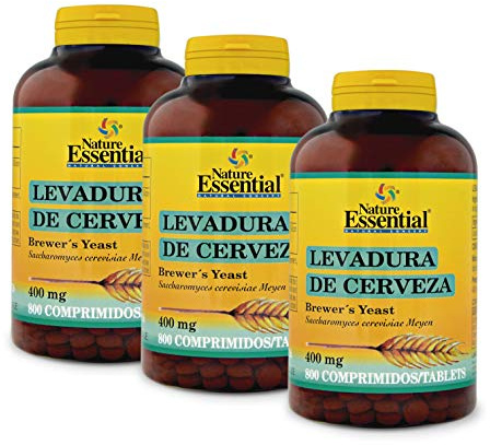 Nature Essential Levadura de Cerveza 400 mg Vitamina B Ayuda a Fortalecer U񡳬 Piel y Cabello - 800 Comprimidos, Pack 3 unidades