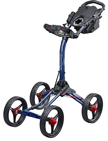 Bag Boy Quad XL 4 Wheel Golf Push Cart, Easy Two-Step Open & Close, Scorecard Console, Beverage Holder, Mobile Device Holder, Handle Mounted Parking Brake