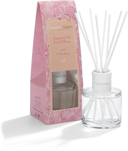 Hassett Green London Fragrance Oil Reed Diffuser - 100ml Glass Bottle with 8 Fibre Reeds - Silk