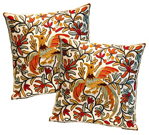 Set of 2 Embroidery Yellow Bird Cushion Covers 45 x 45 cm Pillow Case Pillowcases Decorative Square Throw Pillow Case Protectors Bedroom Living Room 18x18 Inches #8
