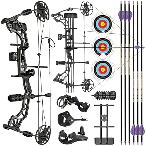 ZSHJGJR Compound Bow and Arrow Set Adult 35-70 LBS Adjustable Archery Bow Kit Set with Accessories Hunting Compound bow Target Outdoor Indoor Shooting Target Practice Right-Handed (Black - Set 1)