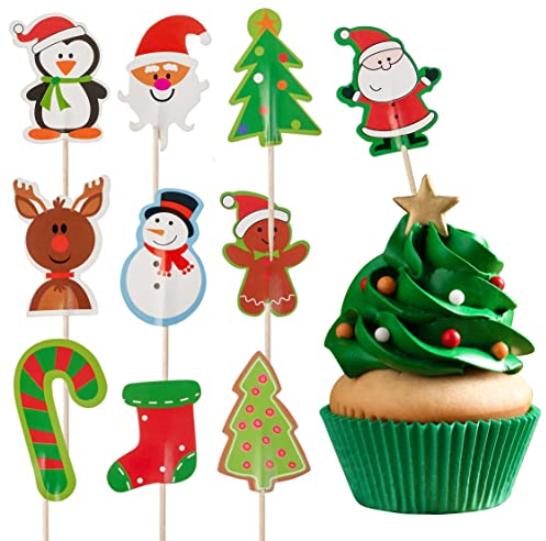 THE TWIDDLERS 100 Weihnachten Cupcake Toppers für Partys, 7cm - 9 Designs