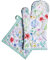 Maison d' Hermine Oven Mitts + Pot Holders 100% Cotton Heat Resistant Easter Oven Mitt (19cm x 33cm) & Pot Holder (20cm x 20cm) for Cooking BBQ Baking Grilling, Just Floral - Spring/Summer