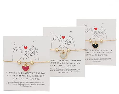 SmileBelle Friendship Bracelets for 3 Women, 14K Gold Heart Bracelet as Gifts for Sister Giftt for Her as Friendship Jewelry for Friend Females, Friendship Giftss