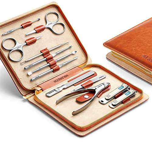 MR.GREEN Manicure Set 12 in 1 Full Function Nail Clippers Personal Care Tool Kits Stainless Steel Pedicure Sets with Leather Case Idea Gift (12Pcs Sets)