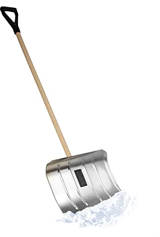 KADAX Aluminiumschneeschieber, Aluminiumschneeschaufel, Schneeräumer mit Holzstiel und D-Griff, ergonomische Schneeschüppe, robuste Schneeschippe (50 cm Breite)