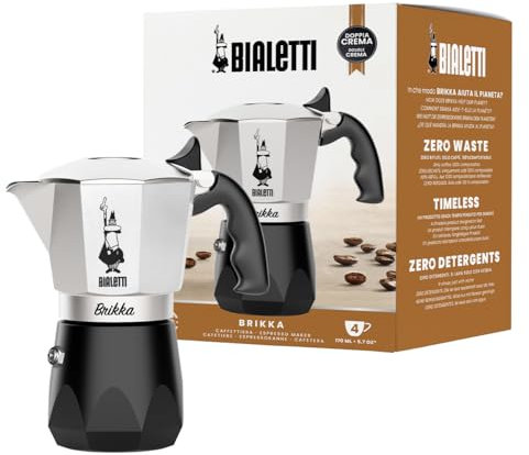 Bialetti New Brikka, Moka pot, la única cafetera capaz de hacer un espresso cremoso, 4 tazas, Aluminio