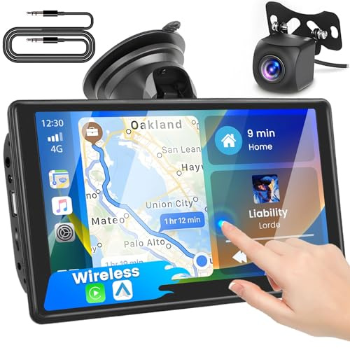 Inefala bilradio 7-tums Android-bil och bärbar Carplay pekskärm bil stereradio med Bluetooth, FM-radio, Airplay, AUX, BT, USB, spegelanslutning 7V-32V