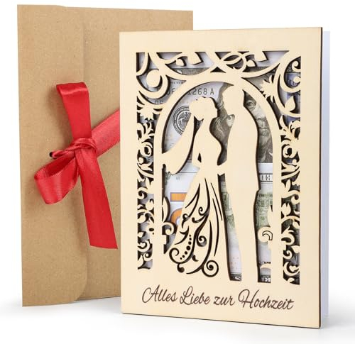 COCHIE Hochzeitskarte Holz mit Umschlag Geldgeschenk Karte zur Hochzeit Geldgeschenk Verpackungen Glückswunsch Grußkarte Glückswunschkarte für Hochzeit hochzeitsgeschenke für brautpaar