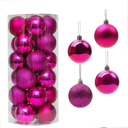 Aprilsunnyzone Lot de 24 boules de Noël à suspendre pour sapin de Noël, décoration de fête de mariage (rose)