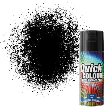 Quick Colour Black Satin Spray Paint 400ml Aerosol for Wood, Plastic, Metal, Brick, Concrete and Vinyl