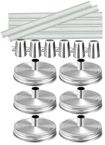 Swiixxer Kits de Antorchas de Mesa Mason Jar, Paquete de 6 Tapas de Boca Regulares, Mechas y Tapas, Luces de Lámpara de Aceite para Exteriores para Decoración de Jardín y Patio