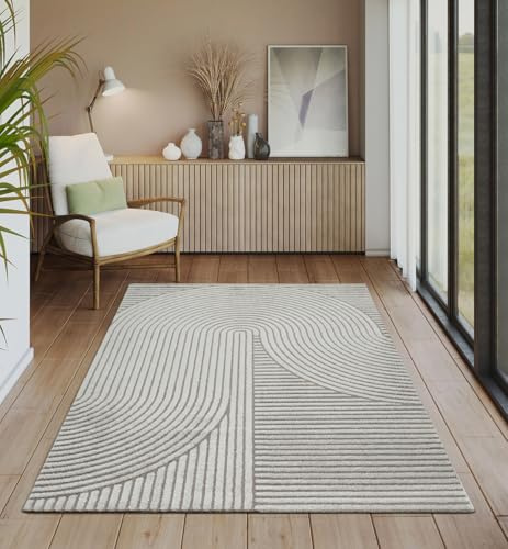 the carpet Everest - Moderner Kurzflor Teppich Hoch-Tief-Struktur, 3D-Effekt, weiche Oberfläche und hohe Flordichte, ideal für Wohnzimmer & Schlafzimmer, Panglao Design, Grau, 240 x 340 cm