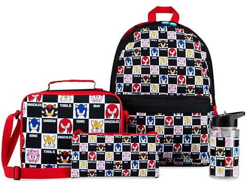 Get Trend Sonic THE Hedgehog Backpack Set 4 Pcs Kids with Water Bottle 400ml Pencil Case Insulated Lunch Bag Tweens Knuckles Shadow School Supplies Travel