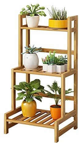 IGGLL Soporte para plantas, estantes de exhibición de flores, estante alto y grande de bambú para macetas, soporte de exhibición de esquina, maceta de escalera para jardín, balcón y patio (40 x 33 x